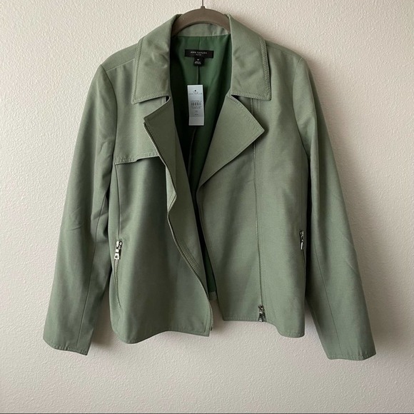 Ann Taylor Linen Moto Jacket in Green - Picture 1 of 4